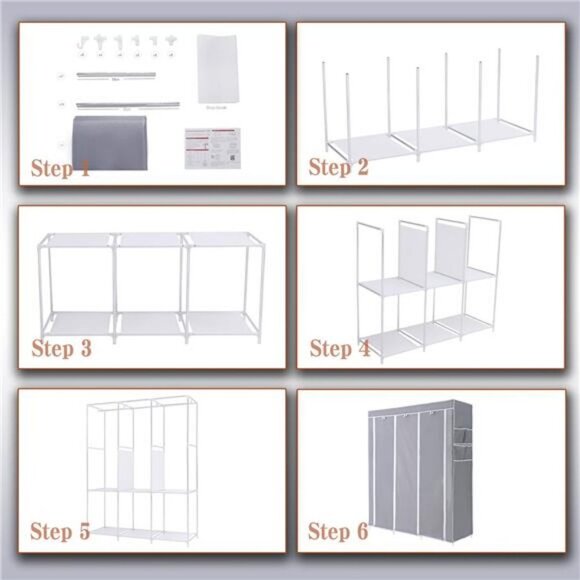 Portable Wardrobe Closet with Oxford Cloth Cover, 51" L x 18" D x 63" H, Grey B - Picture 7 of 7